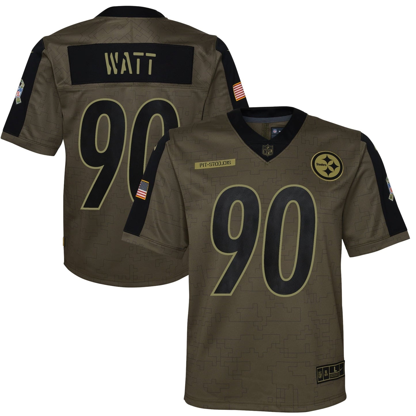 Youth Nike T.J. Watt Olive Pittsburgh Steelers 2021 Salute To Service Game Jersey