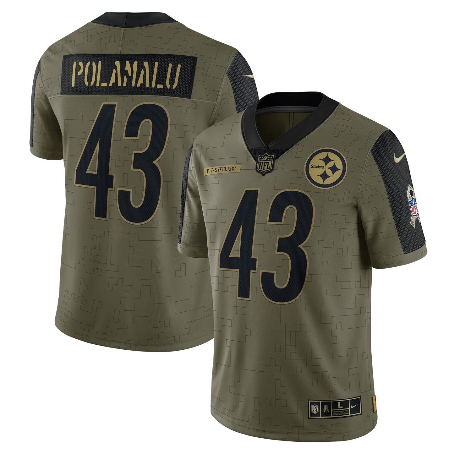 Men's Nike Troy Polamalu Olive Pittsburgh Steelers 2021 Salute To Service Retired Player Limited Jersey