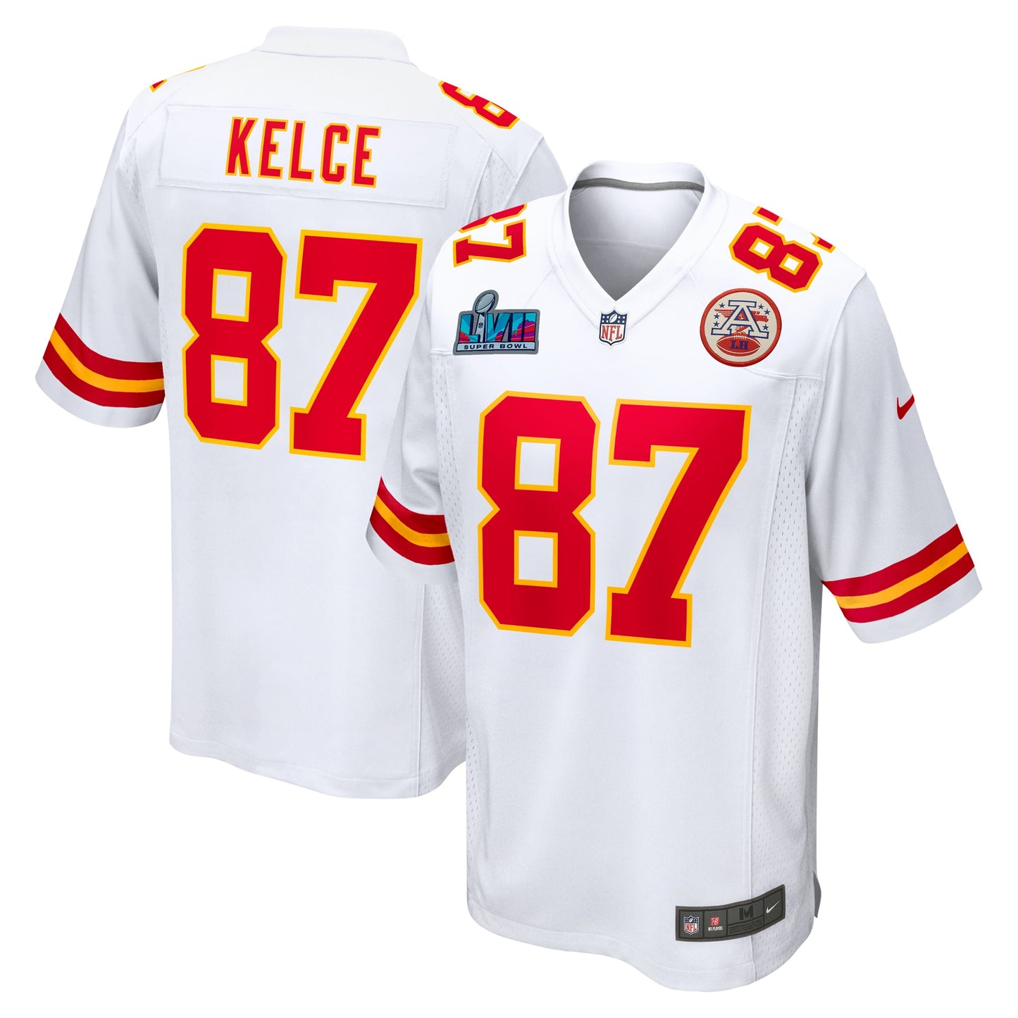 Travis Kelce Kansas City Chiefs Nike Super Bowl LVII Patch Away Game Jersey - White