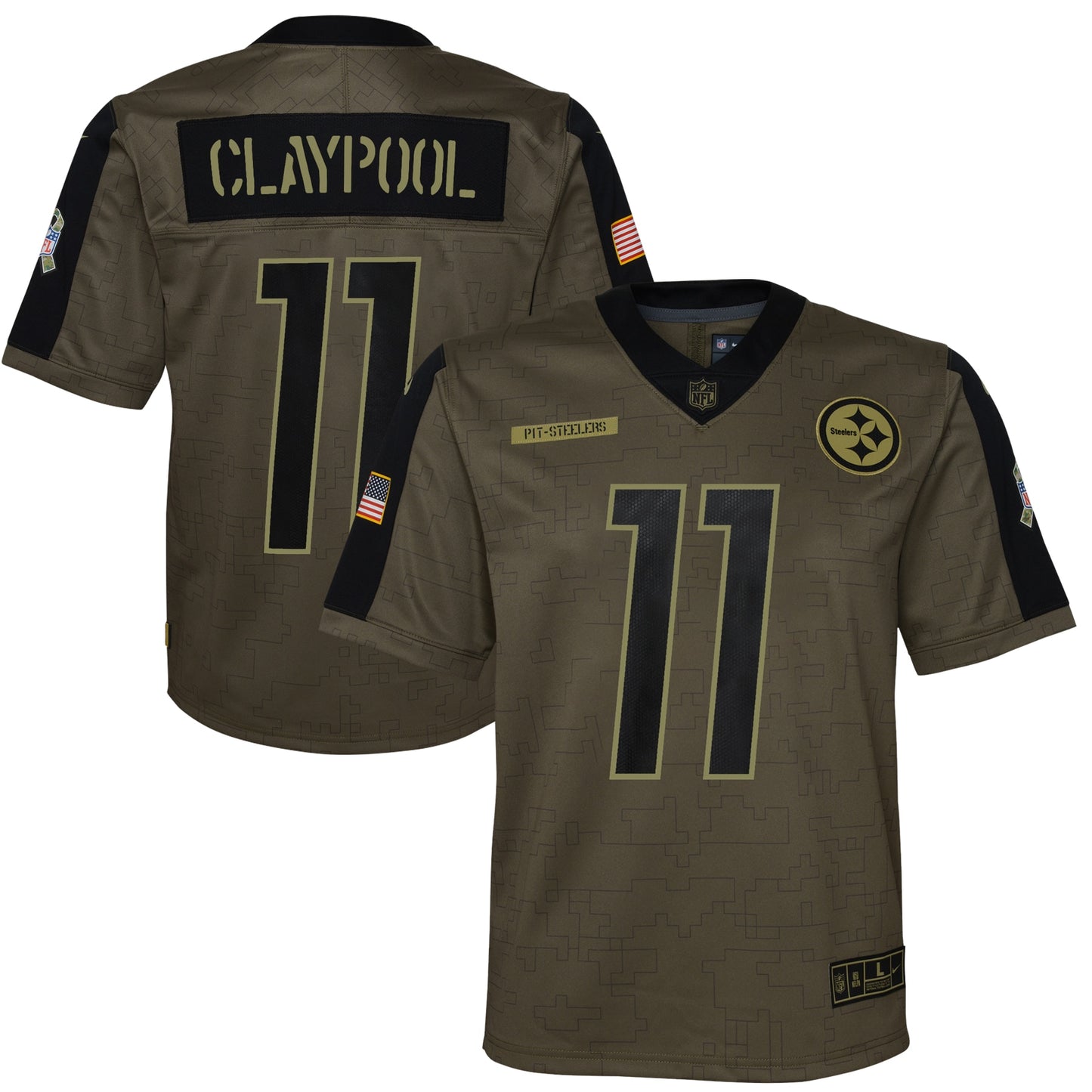 Chase Claypool Pittsburgh Steelers Nike Youth 2021 Salute To Service Game Jersey - Olive