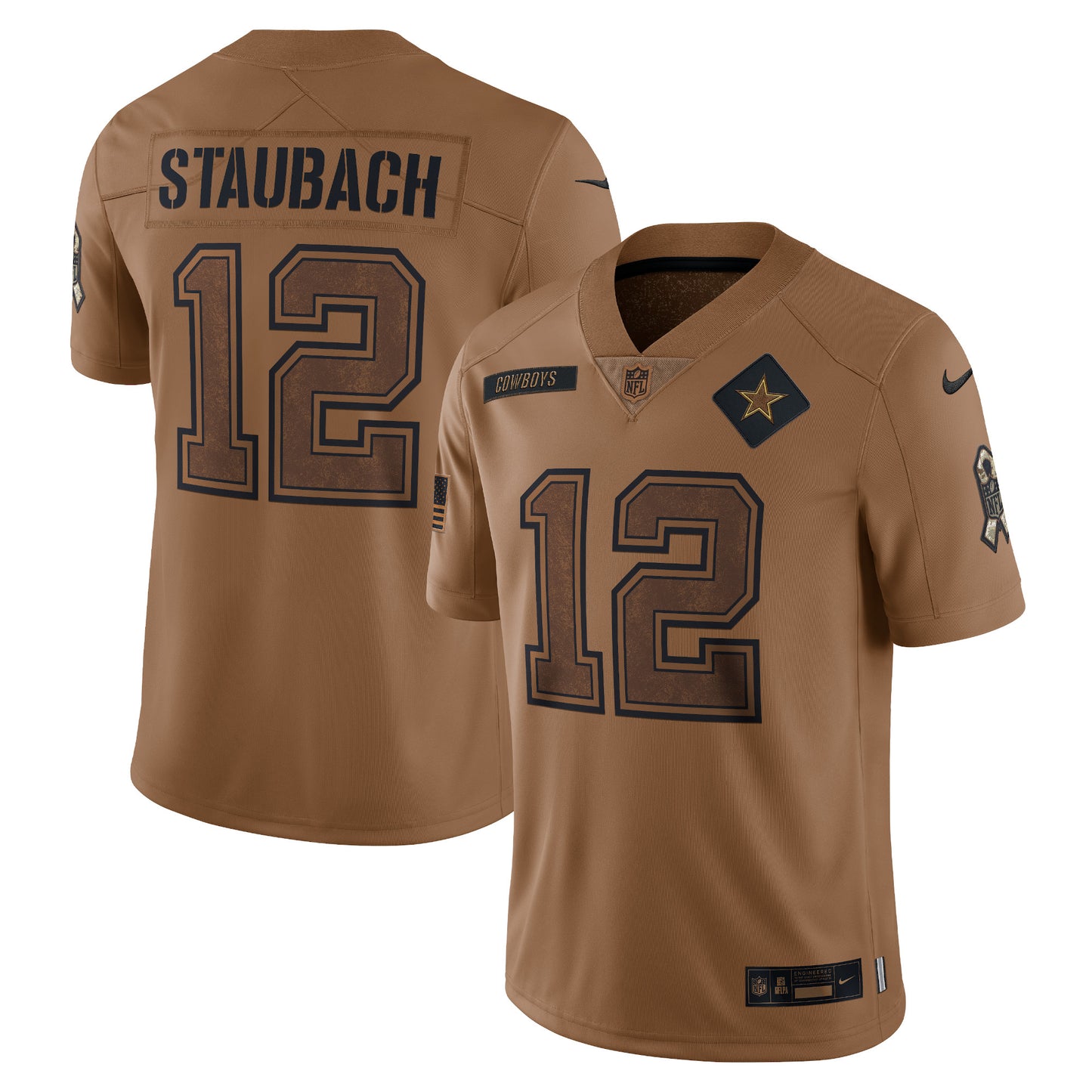 Roger Staubach Dallas Cowboys Nike 2023 Salute To Service Retired Player Limited Jersey - Brown